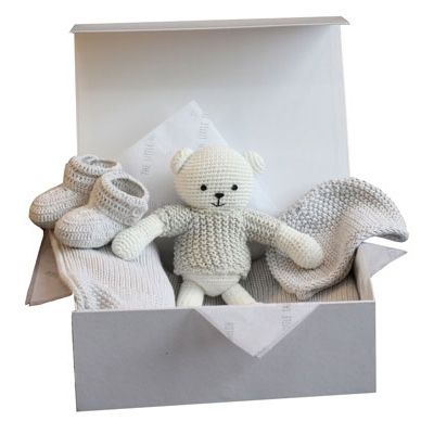 and knitted bear with socks gift box.