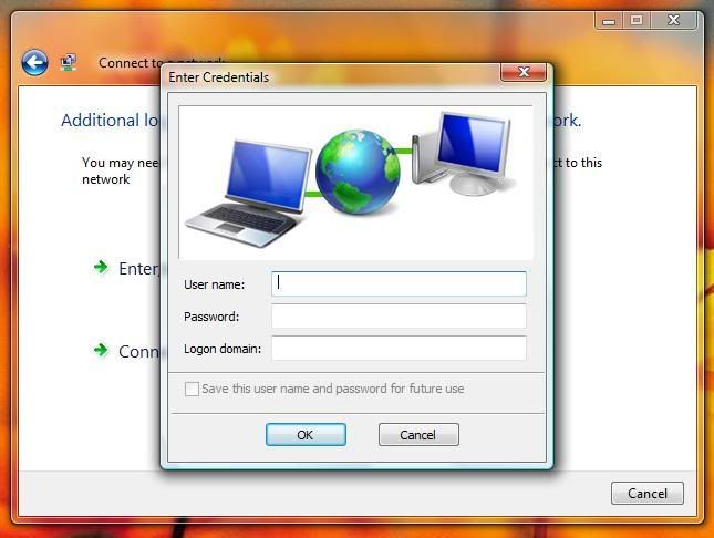 Windows Vista Wireless Connection Enter Credentials Username