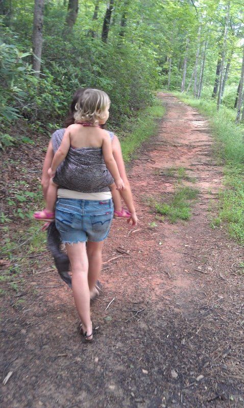 Hiking with a big kid wrapped on my back.