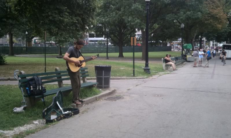 David Rosenfield busking at the Boston Public Gardens