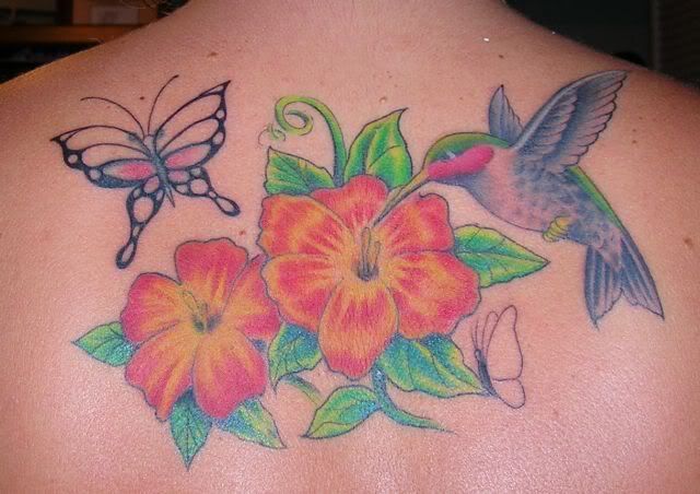 Natural bird and Flower tattoo design
