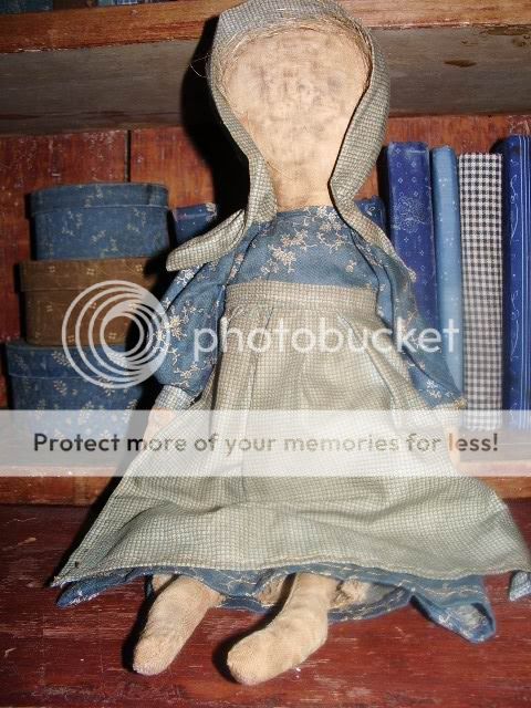 Early Antique Style Primitive Prairie Rag Doll in Blue Fabrics Arnett 