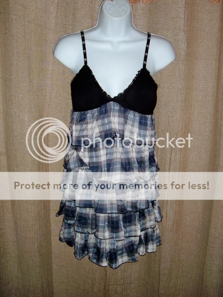 NWT Syle Camisa black Plaid Ruffle Dress Juniors sz L  