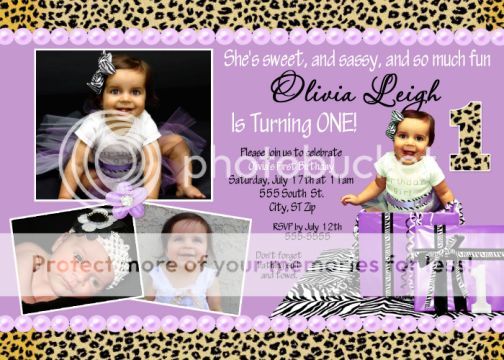 Leopard Cheetah 1st First Birthday Party Invitations  