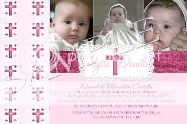 Boy Girl Damask BAPTISM Christening Invitations Photo  