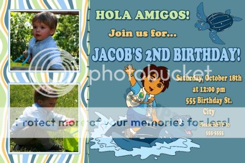 Go Diego Go Dora Explorer Birthday Party Invitations