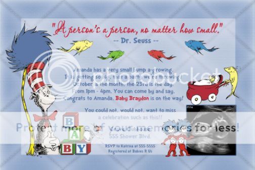 Dr Seuss BIRTH Announcement Card Baby Shower Invitation Thank You w ...