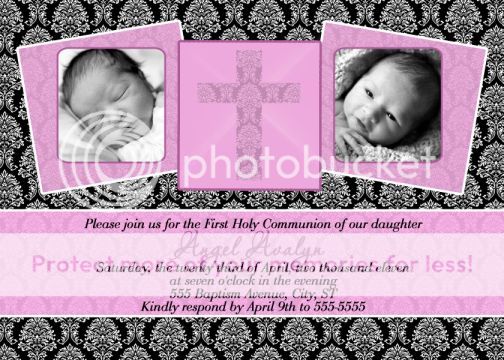 Boy Girl Damask BAPTISM Christening Invitations Photo  