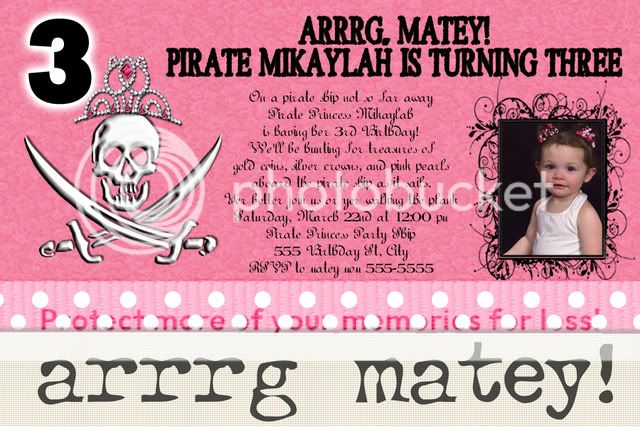 Pirate Thank You Card or Birthday Party Invitations  