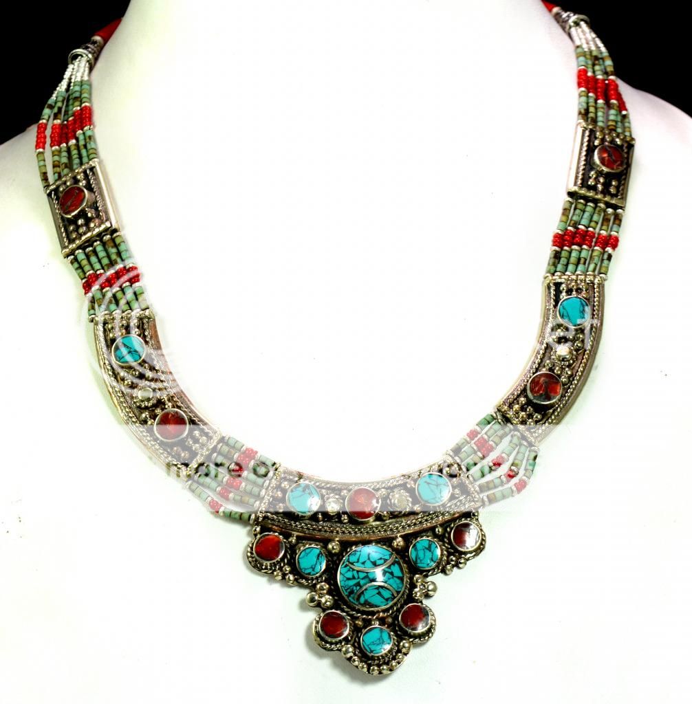 A Vintage Silver Nepali Turquoise & Coral Designer Gemstone Beads ...